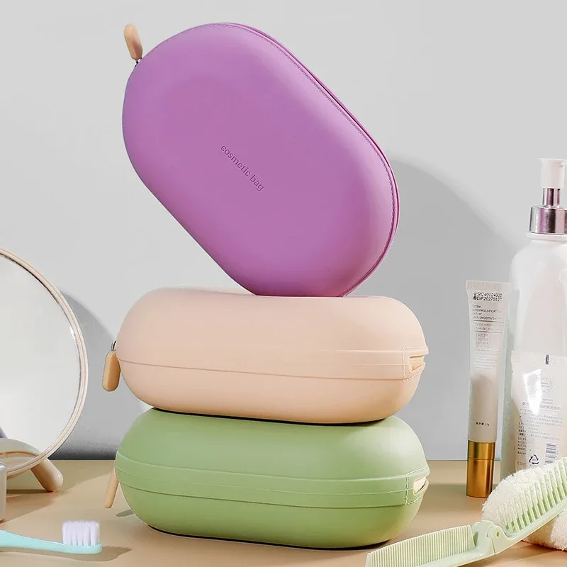 sac à cosmétiques en silicone de grande capacité, sac de rangement de voyage étanche et peu encombrant, fermeture éclair anti-poussière, porte-monnaie de voyage