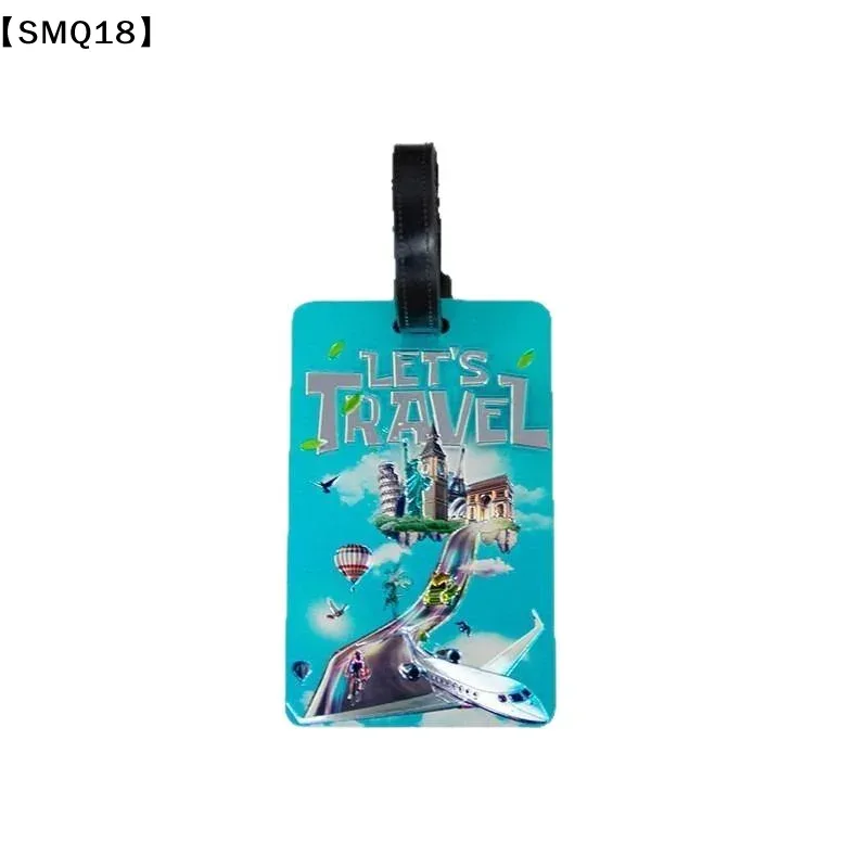 étiquette bagage motifs voyages destinations mondiales symboles avion couleur bleue rectangulaire anneau fixation voyage croisière identification bagages embarquement