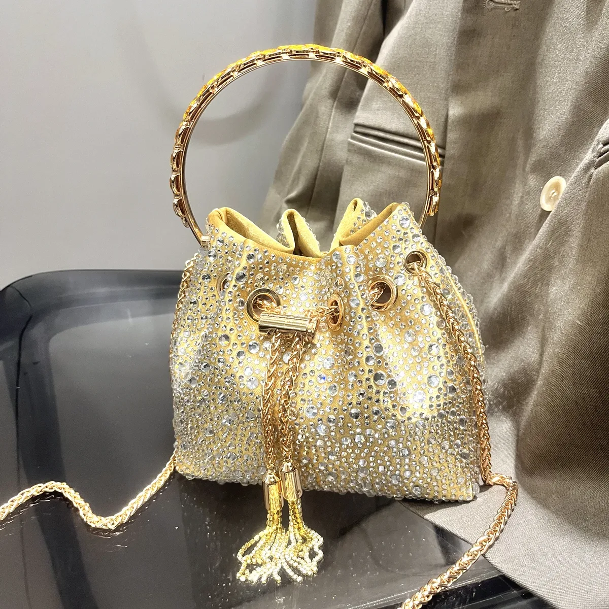 poignée strass pochette de soirée sacs à main et sac à main de luxe sac à bandoulière design brillant cristal pochette sac à main sac seau
