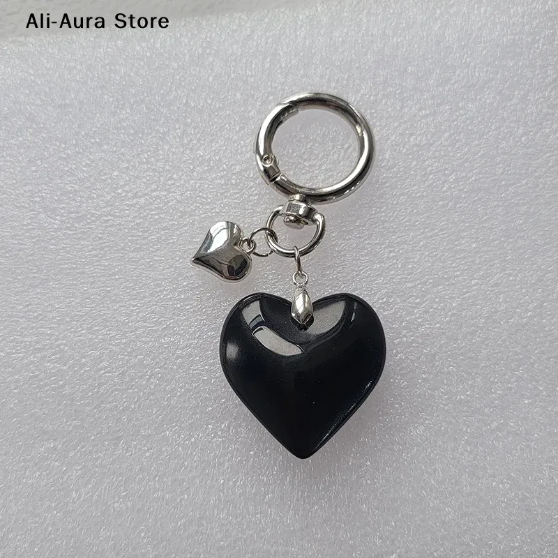 1 pièce porte-clés cœur noir vintage y2k, porte-clés métallique tendance, pendentif pour sac, décoration à suspendre pour sac à dos, cadeaux pour couples