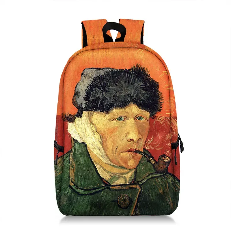 sac à dos peinture à l'huile de claude monet gustability klimt van gogh, cartable de nuit étoilée, baiser de tournesol, cartable de voyage pour femme