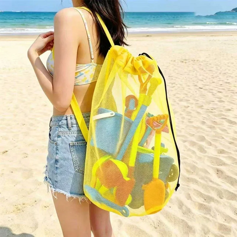 sac de rangement pour jouets de plage, grande capacité, en maille, pour piscine et plage, sac à dos étanche à l'eau pour femmes, idéal pour les jeux aquatiques en extérieur, avec cordon de serrage