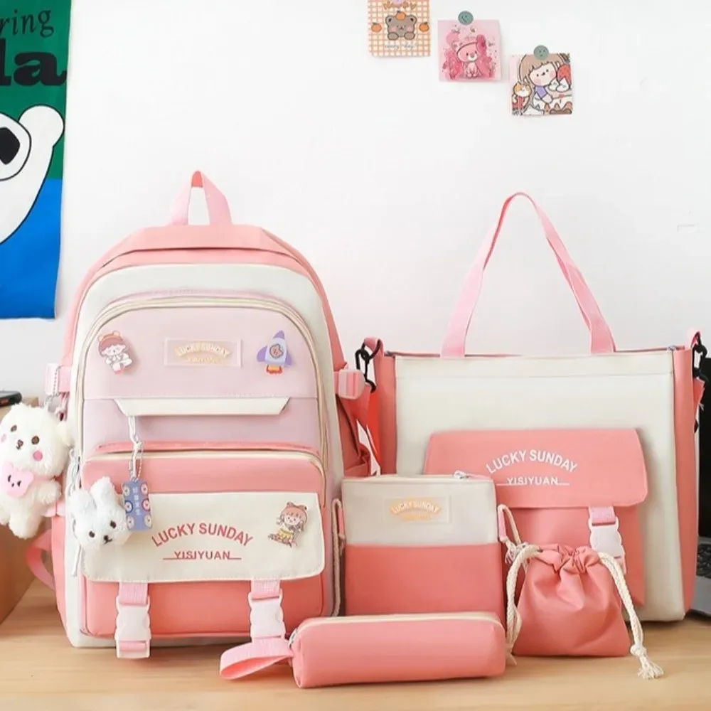 ensemble de 5 pièces de sac à dos de grande capacité, sac à bandoulière multifonctionnel respirant, sac à crayons à boucle, sac d'école