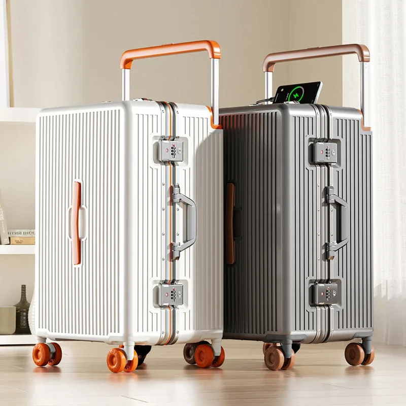 nouvelle valise à cadre en aluminium avec poignée télescopique large, valise trolley durable en pc, valise de voyage pour étudiant 28 pouces, valise cabine 20 pouces
