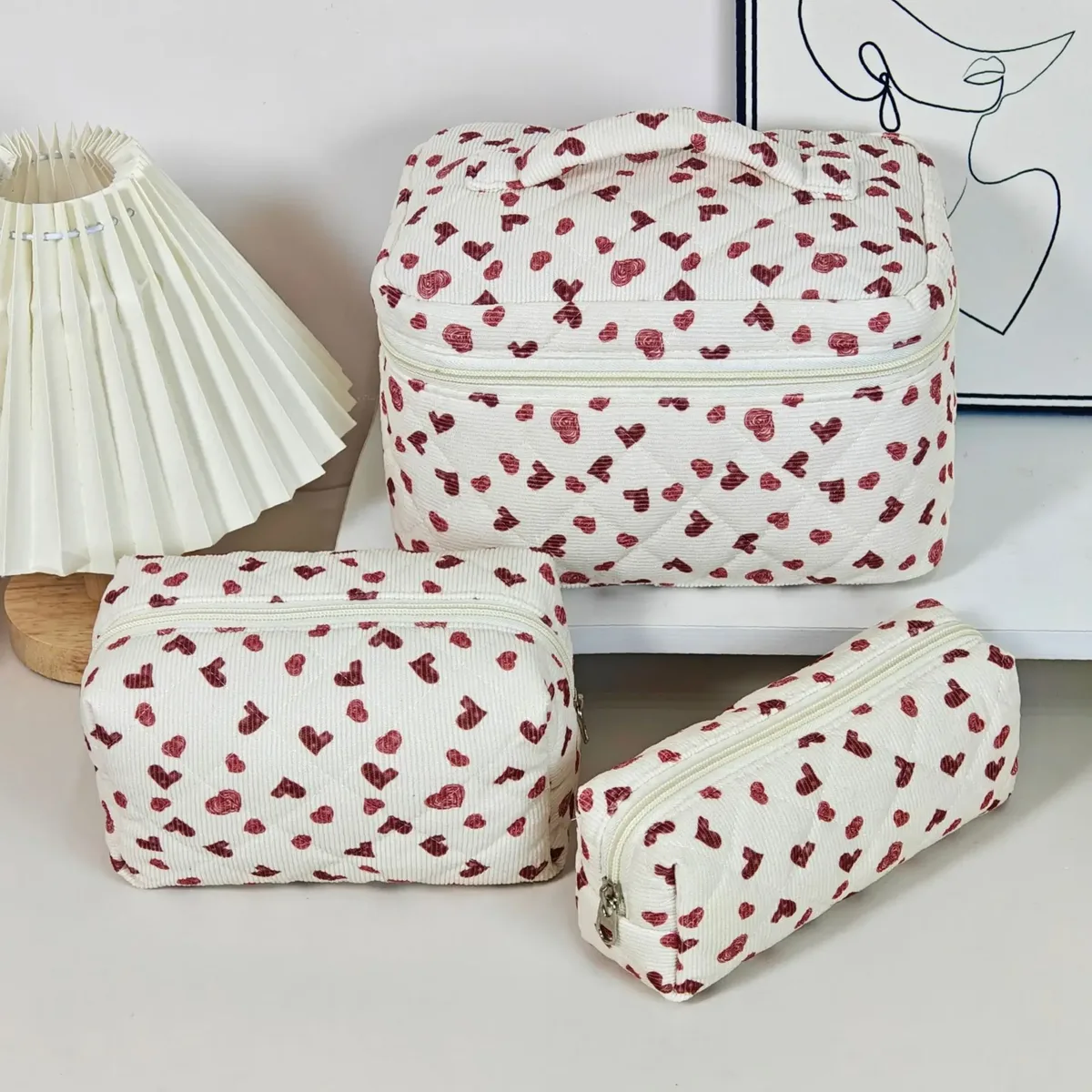 trousse de maquillage à imprimé floral de grande capacité, sac de rangement de cosmétiques de voyage portable, sac de style urbain simple avec doublure en polyester pour femmes