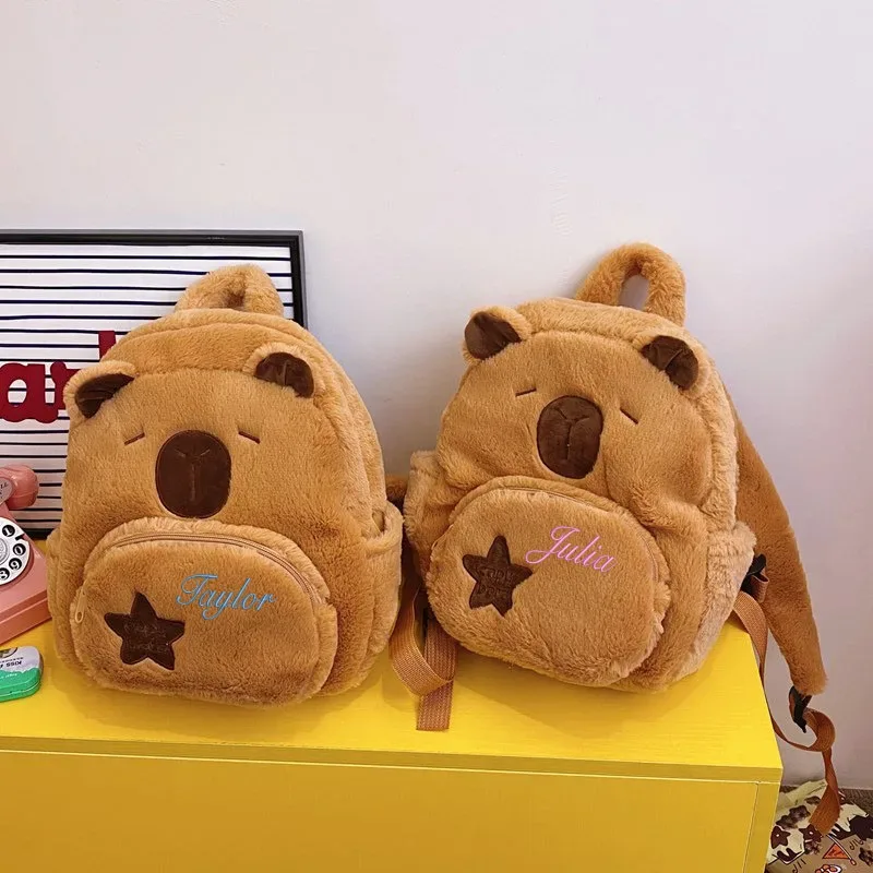 sac à dos décontracté et élégant, avec motif capybara brodé personnalisé, mignon et en peluche, doux et confortable