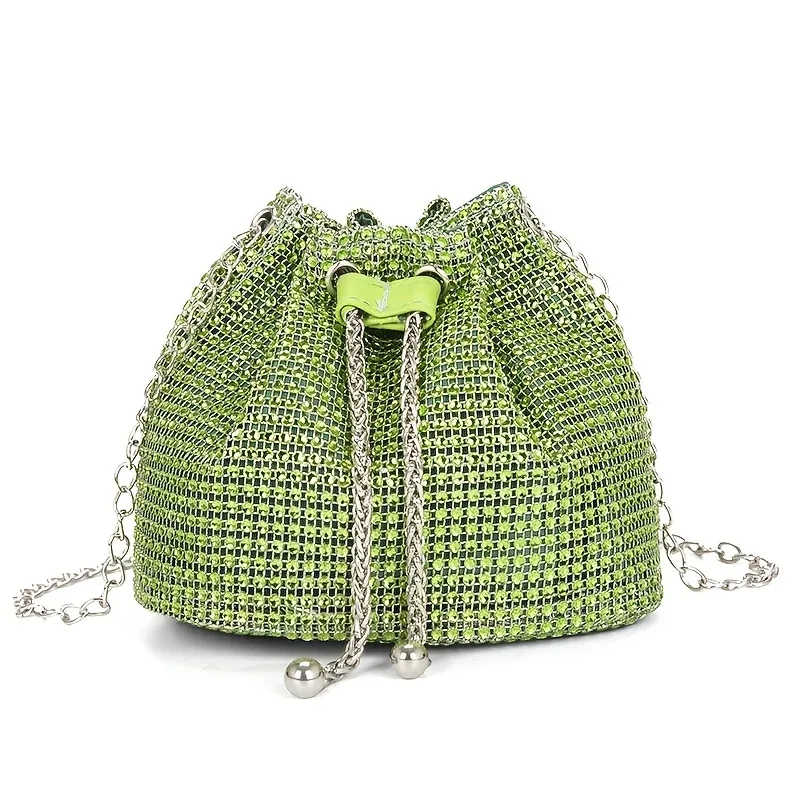 sac à bandoulière à cordon orné de strass scintillants, sac à main seau multifonctionnel, sac à main formel pour les déplacements quotidiens des femmes