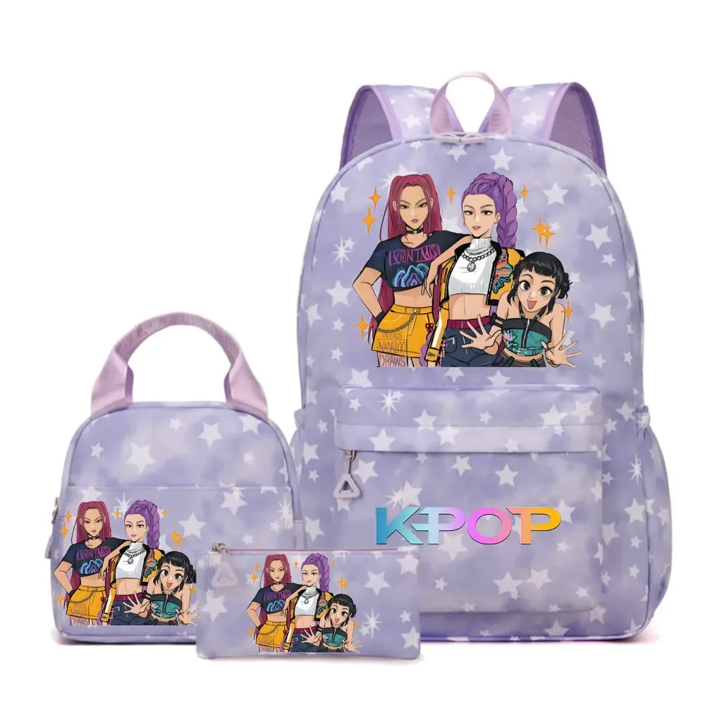 sac à dos kpop demon hunters pour filles, enfants, sacs à crayons, sacs à déjeuner, sacs à livres, sacs d'école pour femmes et adolescentes, ensembles de sacs à dos de voyage pour ordinateur portable