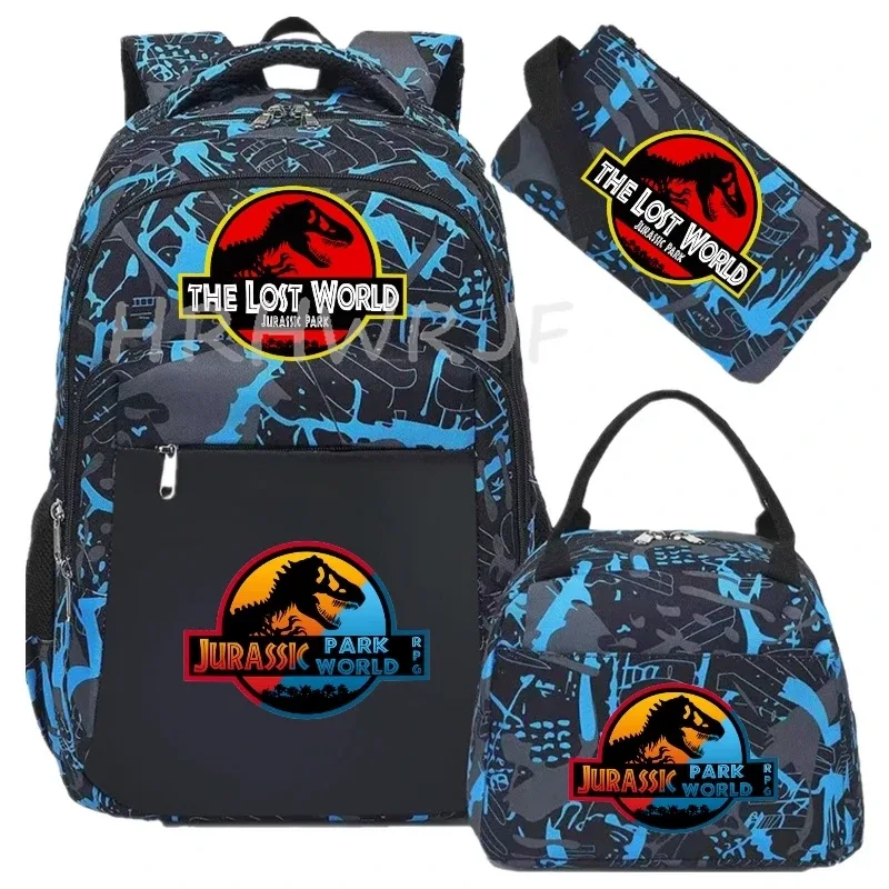 sac à dos jurassic world park, sac à dos de voyage camouflage dinosaure avec sacs à lunch, sacs d'école pour ordinateur portable pour femmes et hommes, 3 pièces