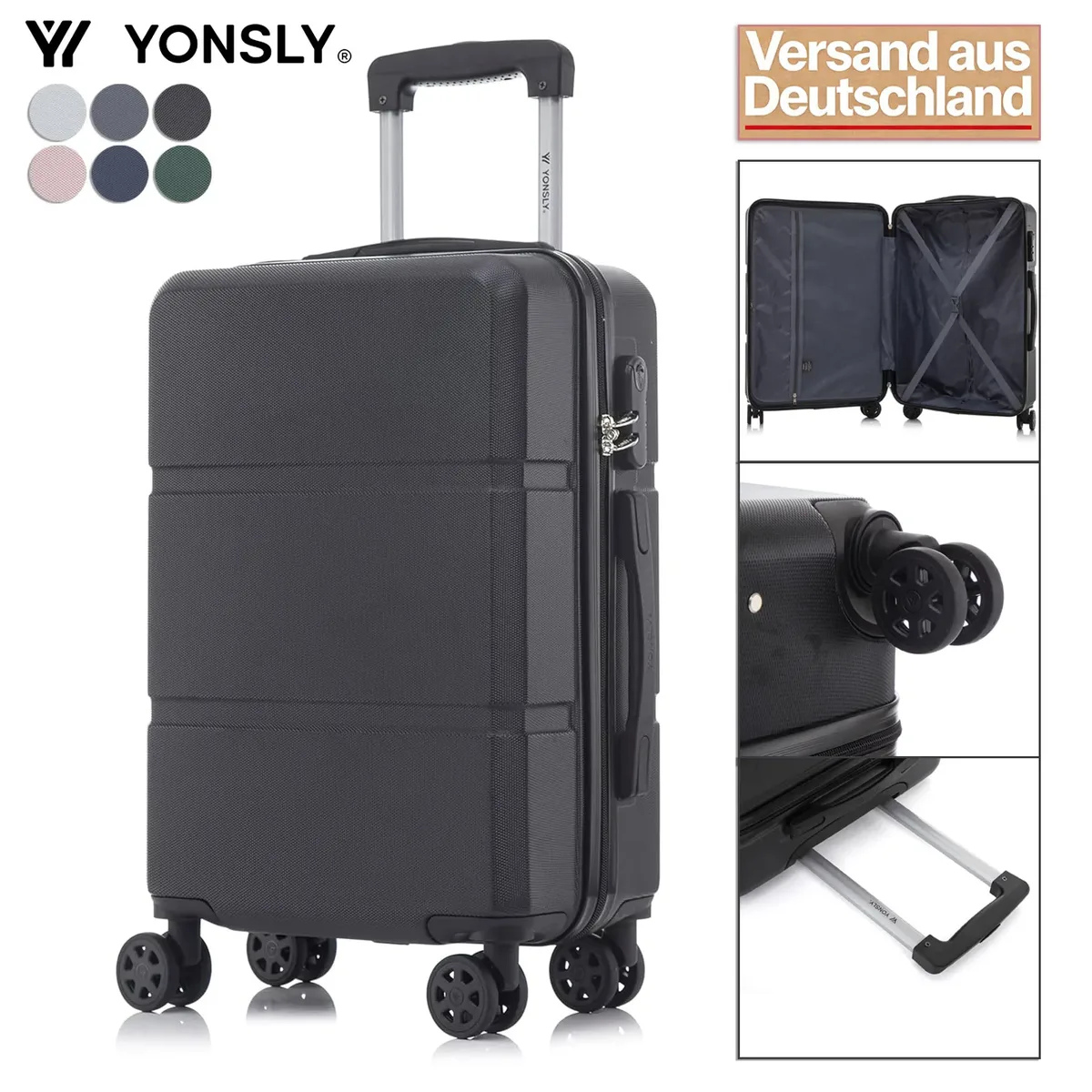 valise rigide yonsly 16/20/24/28 pouces 4 roulettes 360 °   valise légère à roulettes avec serrure à combinaison, double fermeture éclair, poignée souple, bagage à main pour voyages aériens, voyages d'affaires, camping, voyages de week-end