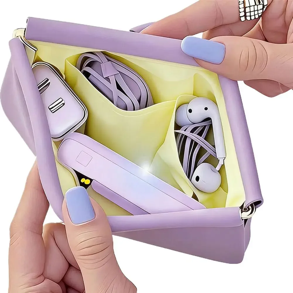 nouveau sac de rangement portable en pu, disponible en 2 tailles, avec fermeture automatique, idéal pour ranger des écouteurs filaires, des rouges à lèvres et de petits accessoires.