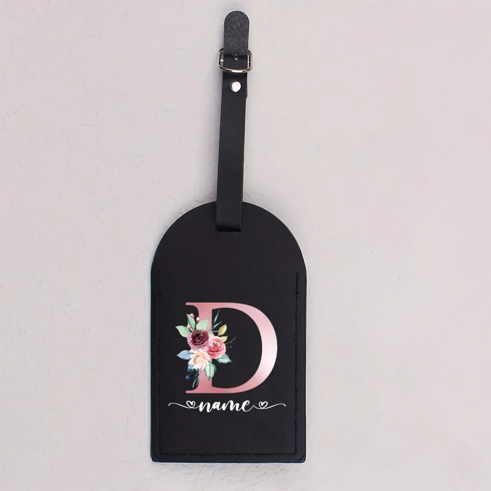 étiquette bagage cuir pu lettre initial fleurs colorées blanche noire voyage identification bagages cadeaux mariage fête prénuptiale lune miel