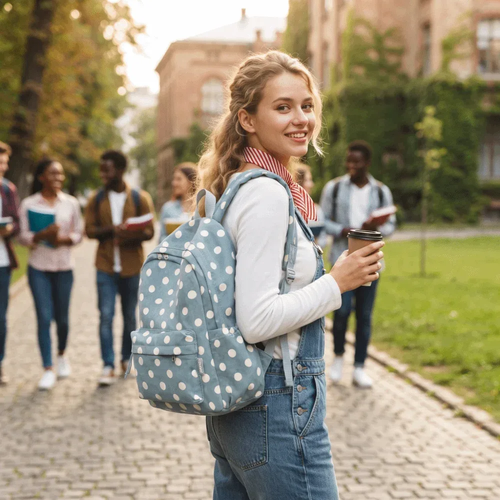 sac à dos scolaire à motif à pois style ins, grande capacité, sac de voyage de loisirs léger, nouveau sac pour ordinateur portable pour femmes