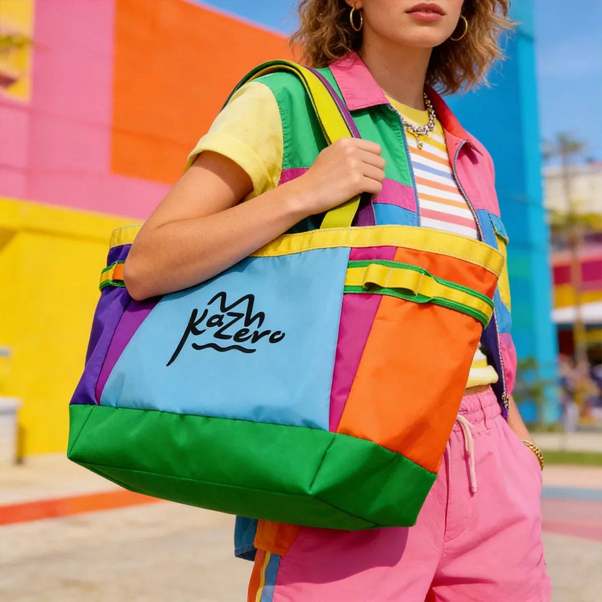 sac fourre-tout sportif pour femme dopamine, sac à bandoulière colorblock avec logo, sac à main multifonction à grande capacité pour les déplacements et le sport