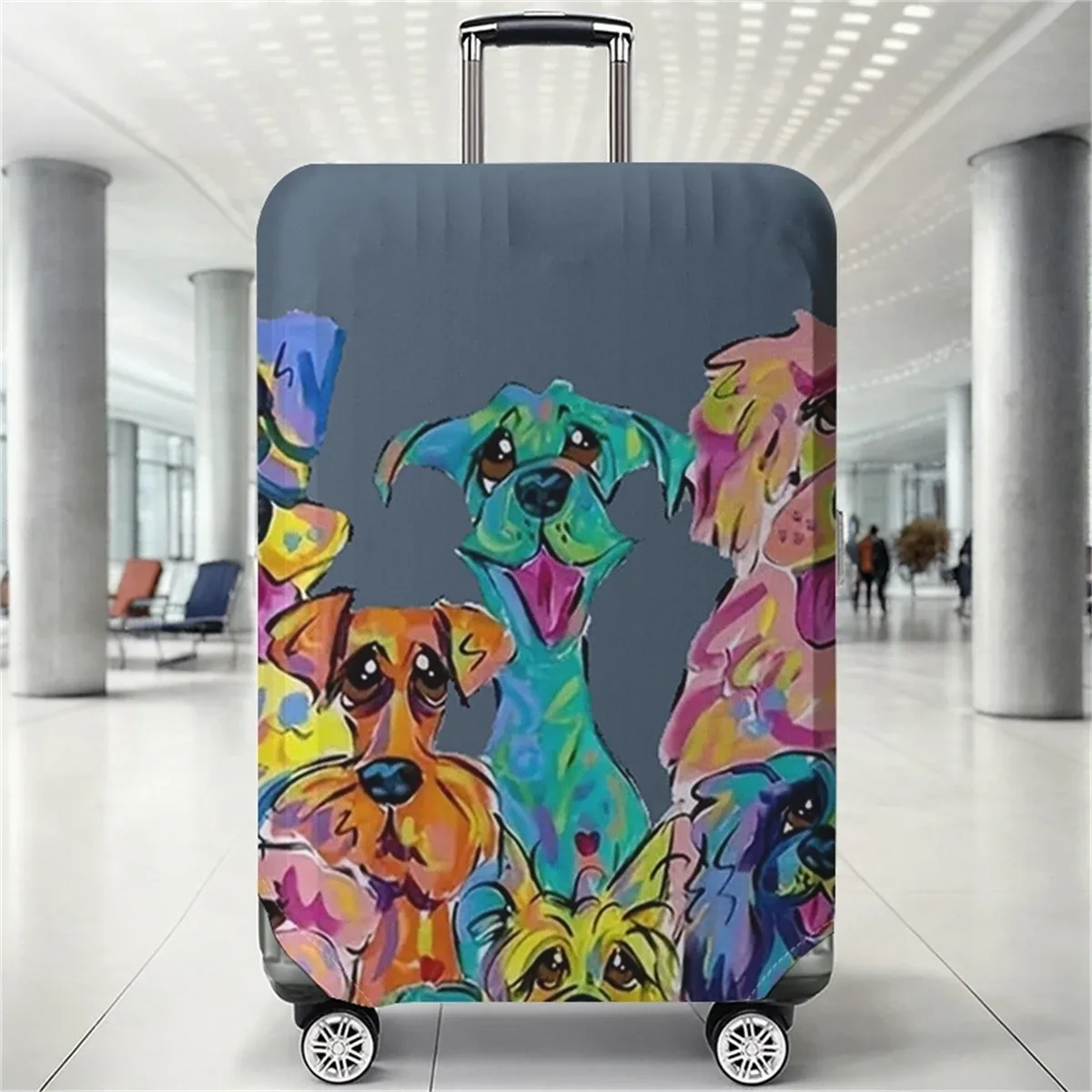 housse de protection pour bagages à motif de chien mignon et graffiti coloré, adaptée aux housses de bagages de 18 à 32 pouces, gants de protection pour poignée de bagage, trav