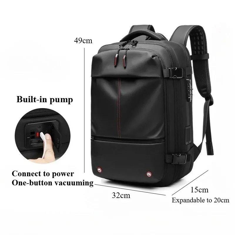 sac à dos de voyage pour homme, sacs à dos à compression sous vide, grande capacité, sacs pour ordinateur portable de 17 pouces, sacs à dos extensibles pour l'extérieur