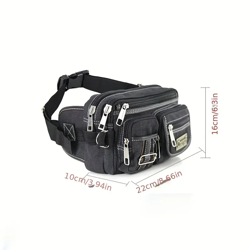 sac de taille multicouche à fermeture éclair à la mode, sac banane de poitrine rétro basique en toile, sac à bandoulière de sport pour hommes, poche pour téléphone de course