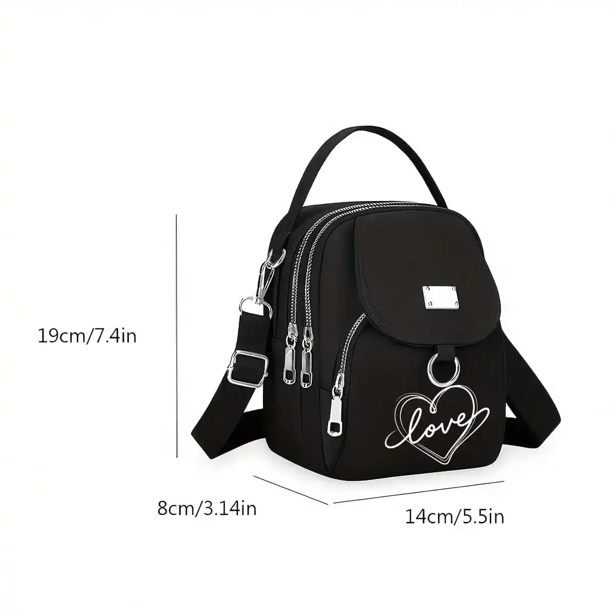 1pc coeur amour imprimé sac à bandoulière femmes décontracté mini sac à bandoulière réglable bonne capacité petit sac à main filles sac à bandoulière