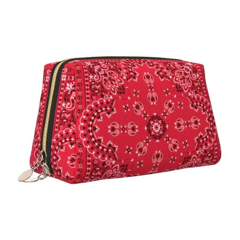 sac de maquillage en cuir ethnique bohème rouge et noir à motif cachemire, trousse de toilette de voyage pour femme, sacs cosmétiques, sac de rangement portable, cadeaux