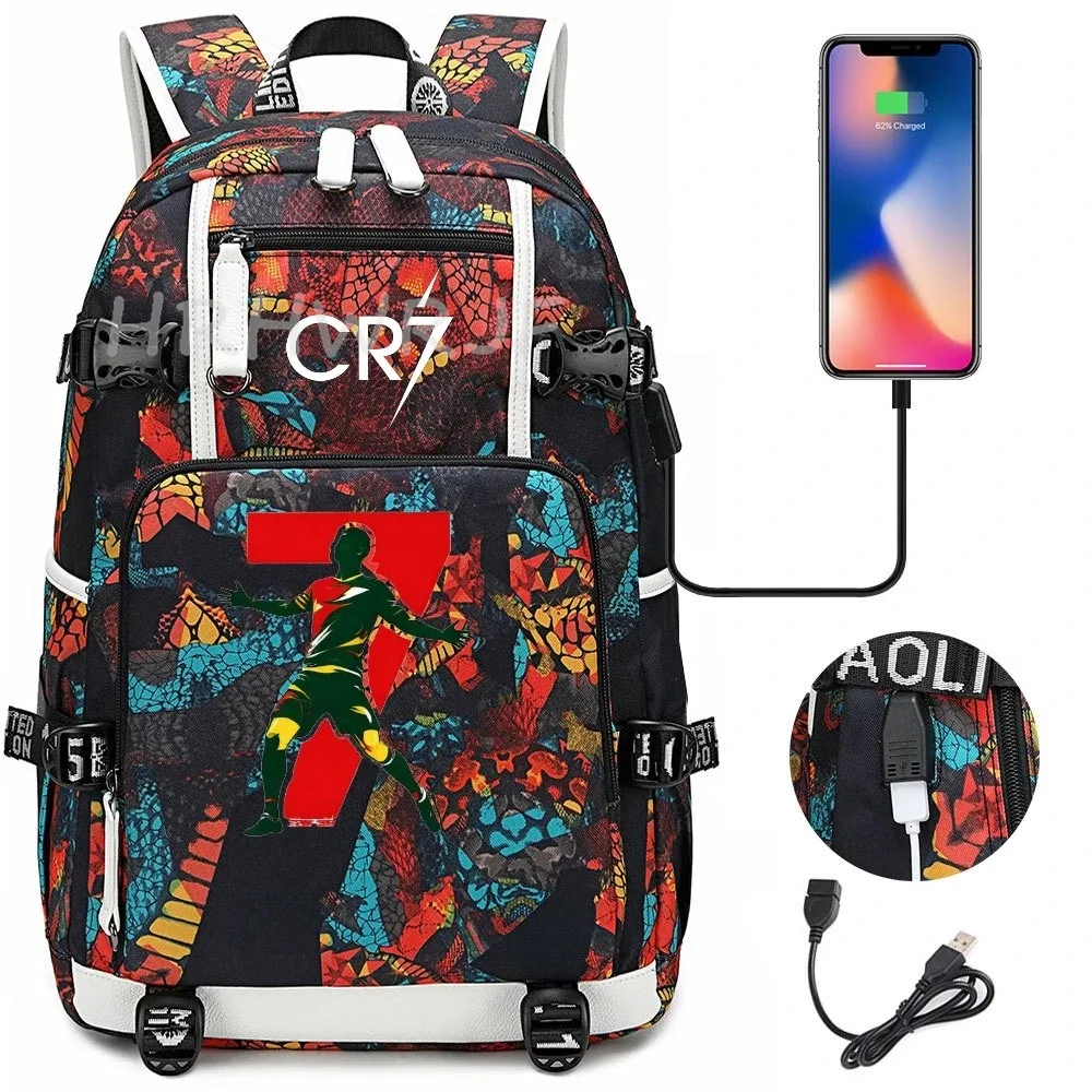 sac à dos camouflage cr7 avec usb, sac d'école pour filles et garçons du secondaire, pour adolescents, simple, multi-poches, capacité de voyage, sac à dos de randonnée pour hommes