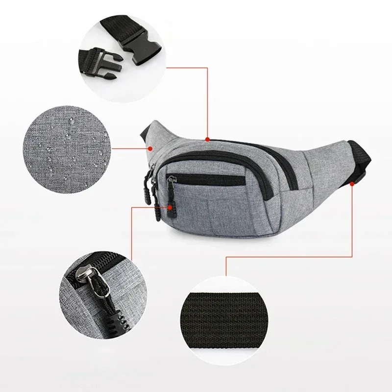 sac de poitrine étanche pour hommes, sac de sport de plein air, pochette en toile, sac de taille de style coréen, pochette banane à bandoulière