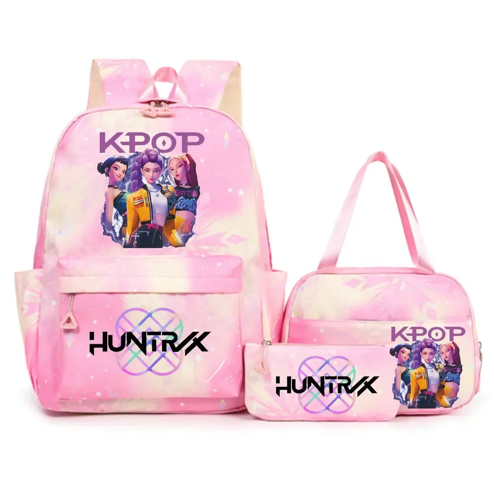 ensemble de sacs à dos imprimés kpop demon hunters avec sac à lunch et trousse à crayons, sac à dos d'extérieur léger et respirant de grande capacité