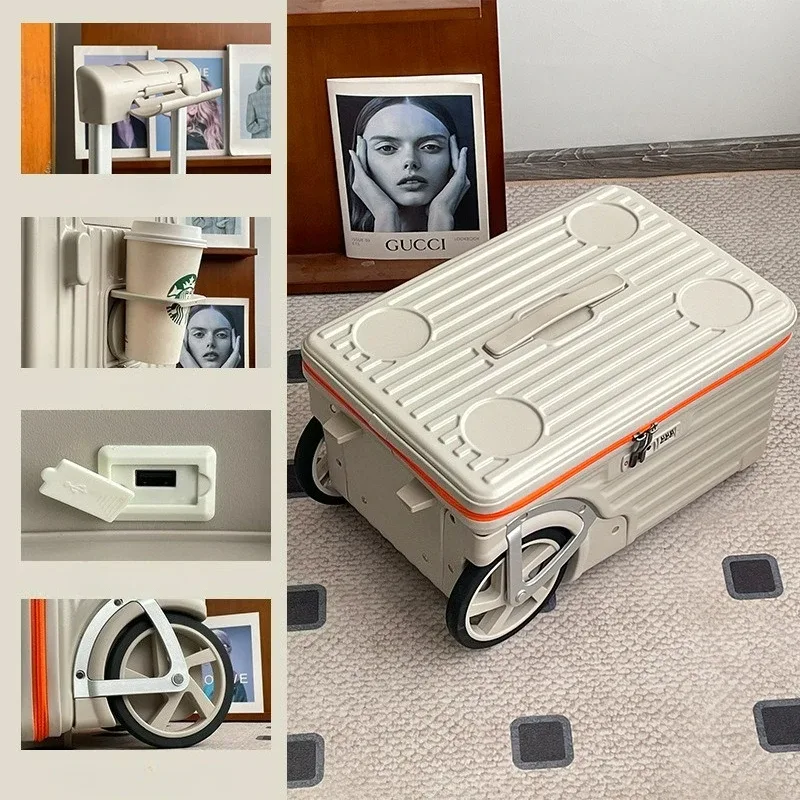 valise roulettes toupie abs gris clair orange poignées sécurité motif intérieur cercles noirs gris durabilité transport