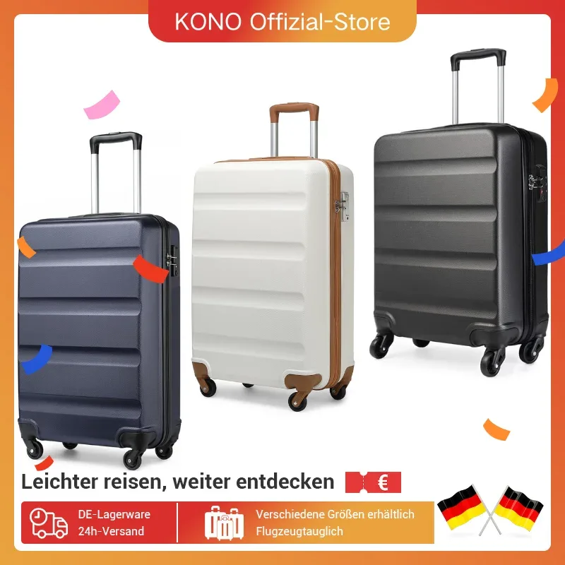 KONO Hardshell Case avec 4 roulettes spinner et serrure à combinaison numérique, valise légère, bagage à main, 55/66/75 cm