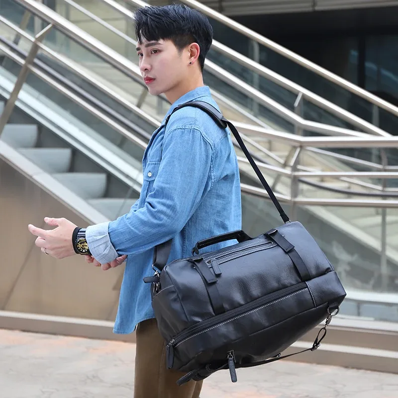 sacs à dos en pu solide de haute qualité, grande capacité, sens du luxe, multifonctionnel, durable, sacs de voyage pour hommes, décontracté, nouveau, 2025