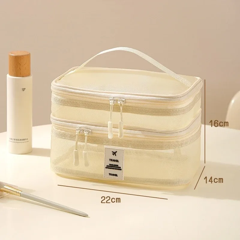 nouvelle trousse de toilette en maille, trousse de maquillage de voyage grande capacité à 3 couches, sac de rangement portable pour voyages d'affaires zy524
