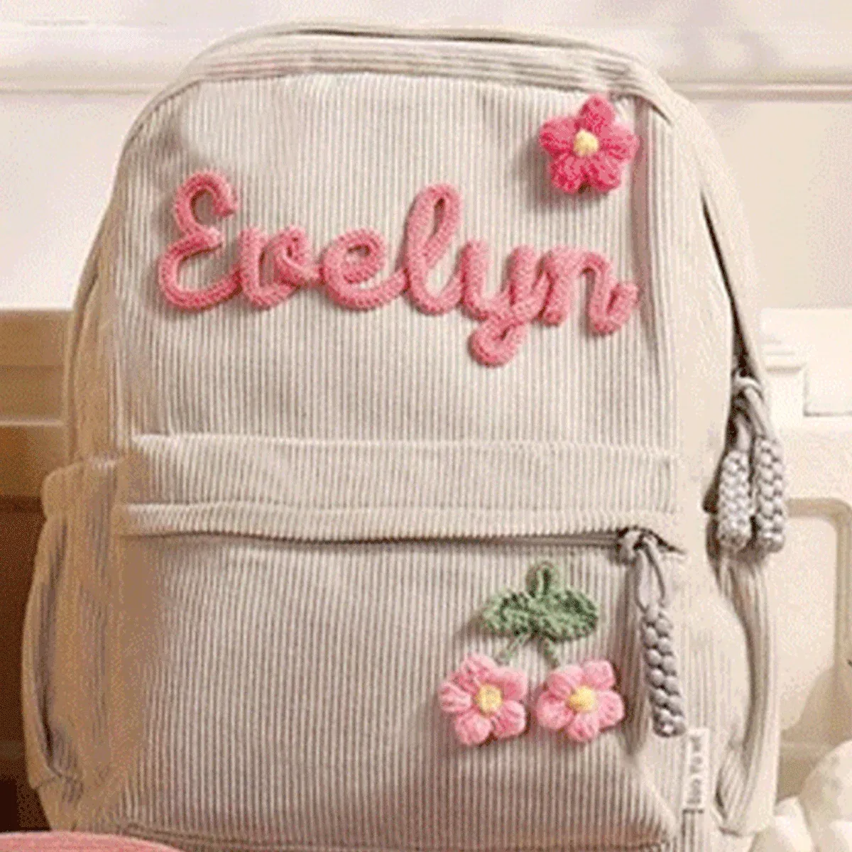sacs à dos personnalisés en velours côtelé – sacs à dos brodés sur mesure, décorations florales/animalières, styles parent-enfant, sac pour sœur/frère
