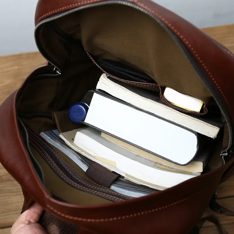 nzpj – sac à dos en cuir pour hommes, sac de voyage, mode européenne et américaine, vintage, première couche, en cuir de vache, pour loisirs