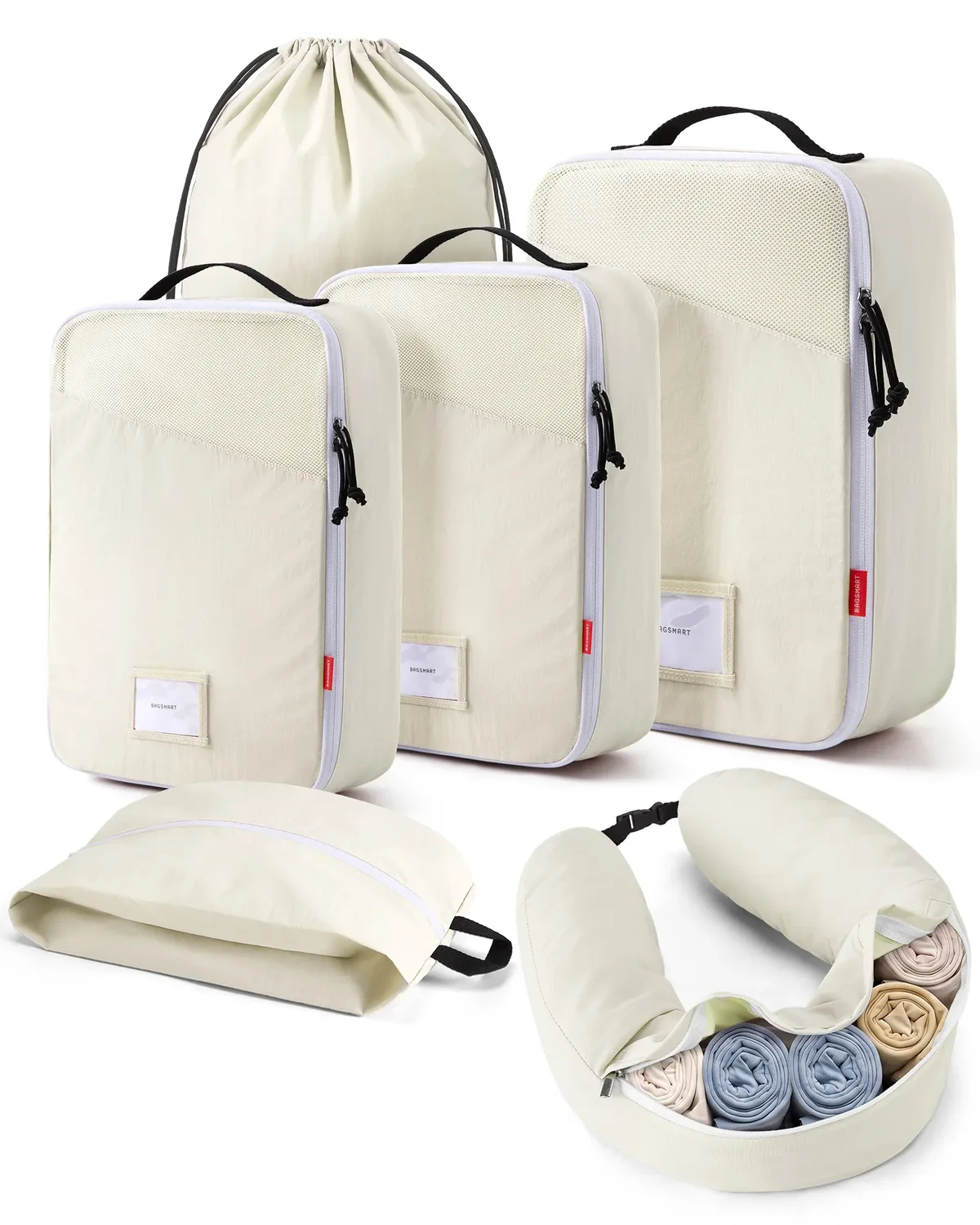 sac rangement voyage polyester bleu clair cube pliable poignée fermeture éclair washable compression square shape