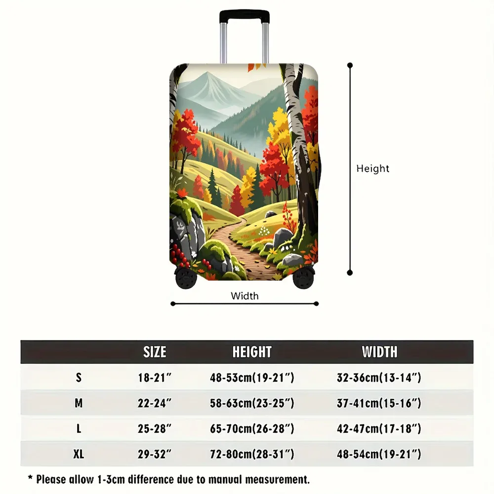 housse valise polyester motif forêt automnale couleurs vert jaune rouge noire protection voyage taille moyenne