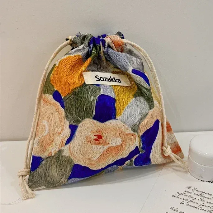 sacs à main en tissu de coton floral, petit sac à cordon de proximité, rouge à lèvres, trousse de toilette, trousse de maquillage, pochette à monnaie, sac de rangement pour écouteurs prédire