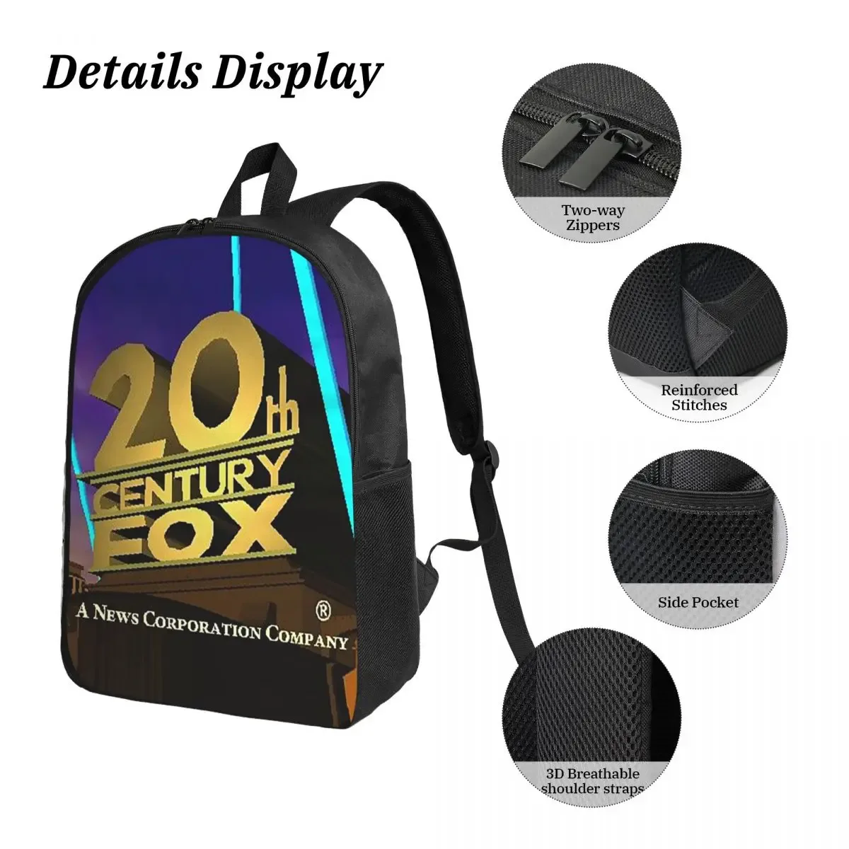sac à dos classique 20th century fox pour garçons et filles, sac d'école, sac à bandoulière pour ordinateur portable, sac à déjeuner isotherme, trousse à crayons, 3 pièces