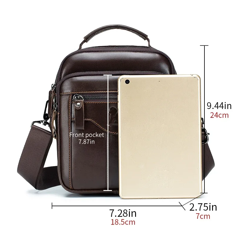 sac à bandoulière pour hommes, sac en cuir à la mode, sac à bandoulière rétro tendance pour hommes avec couche supérieure en peau de vache
