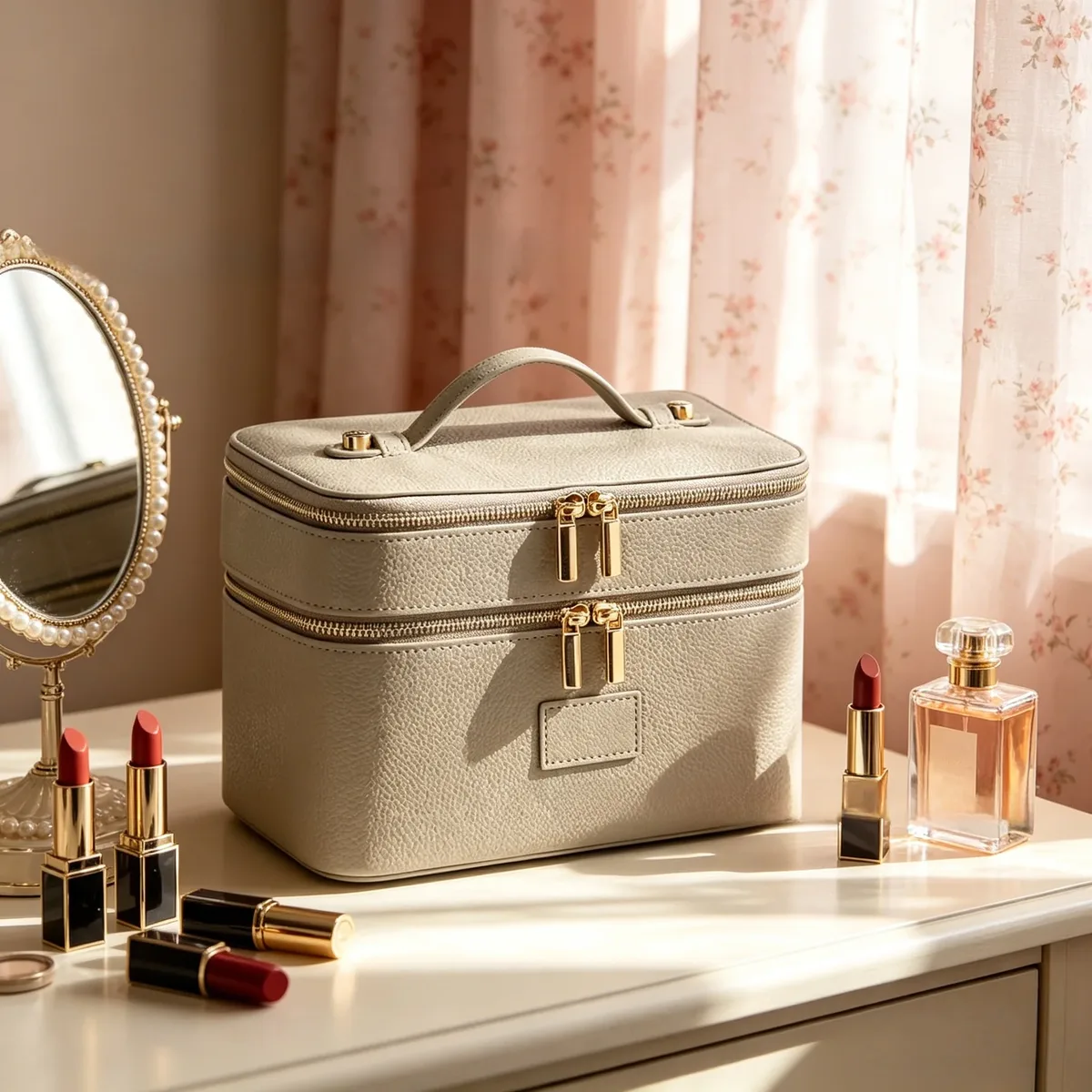 nouvelle trousse de maquillage double couche en cuir pu imperméable grande capacité haut de gamme, sac de voyage et de rangement pour cosmétiques