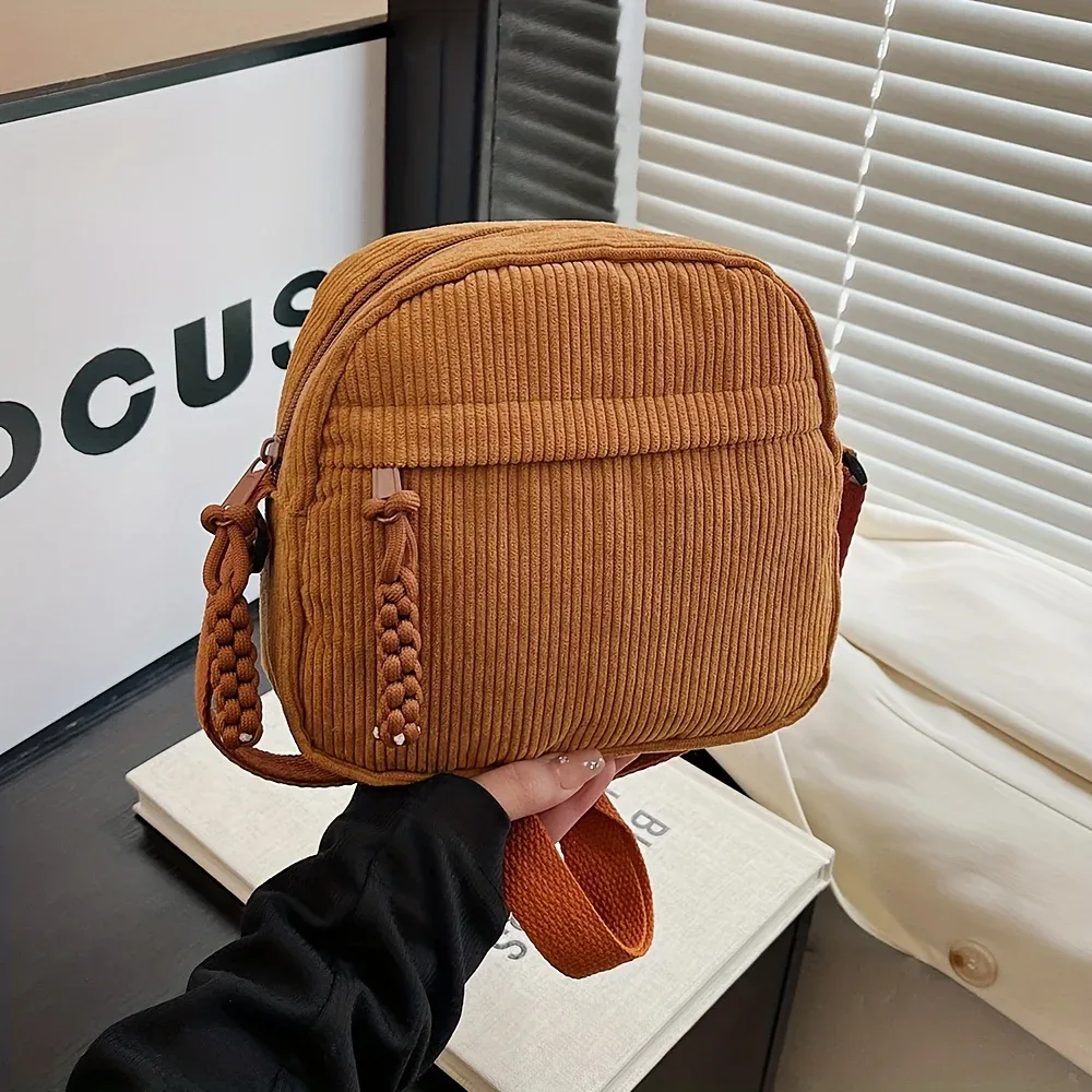 sac à bandoulière en velours côtelé harajuku vintage et polyvalent, sac de téléphone en velours côtelé décontracté japonais, sac à clés de transport