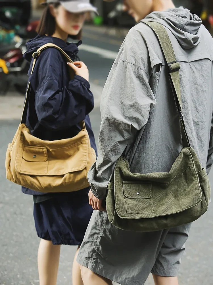sac messager en toile décontracté, sac à bandoulière polyvalent à rabat de grande capacité pour étudiant, sac à bandoulière réglable pour hommes et femmes