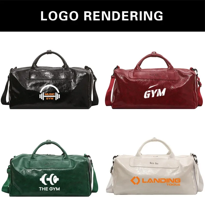 sacs de sport en pu imperméables avec logo, sacs à bagages, sacs de voyage, sacs de fitness, motif de nom imprimé personnalisé, vente en gros