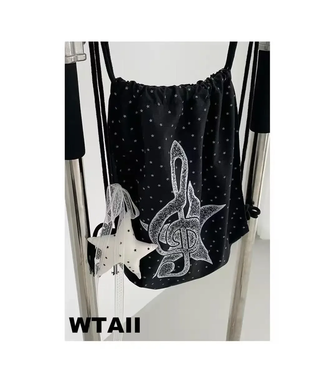 sac à cordon à pois avec motif de notes de musique, sac à dos de sport décontracté, sac de rangement de grande capacité pour le basketball, pour l'école et les voyages