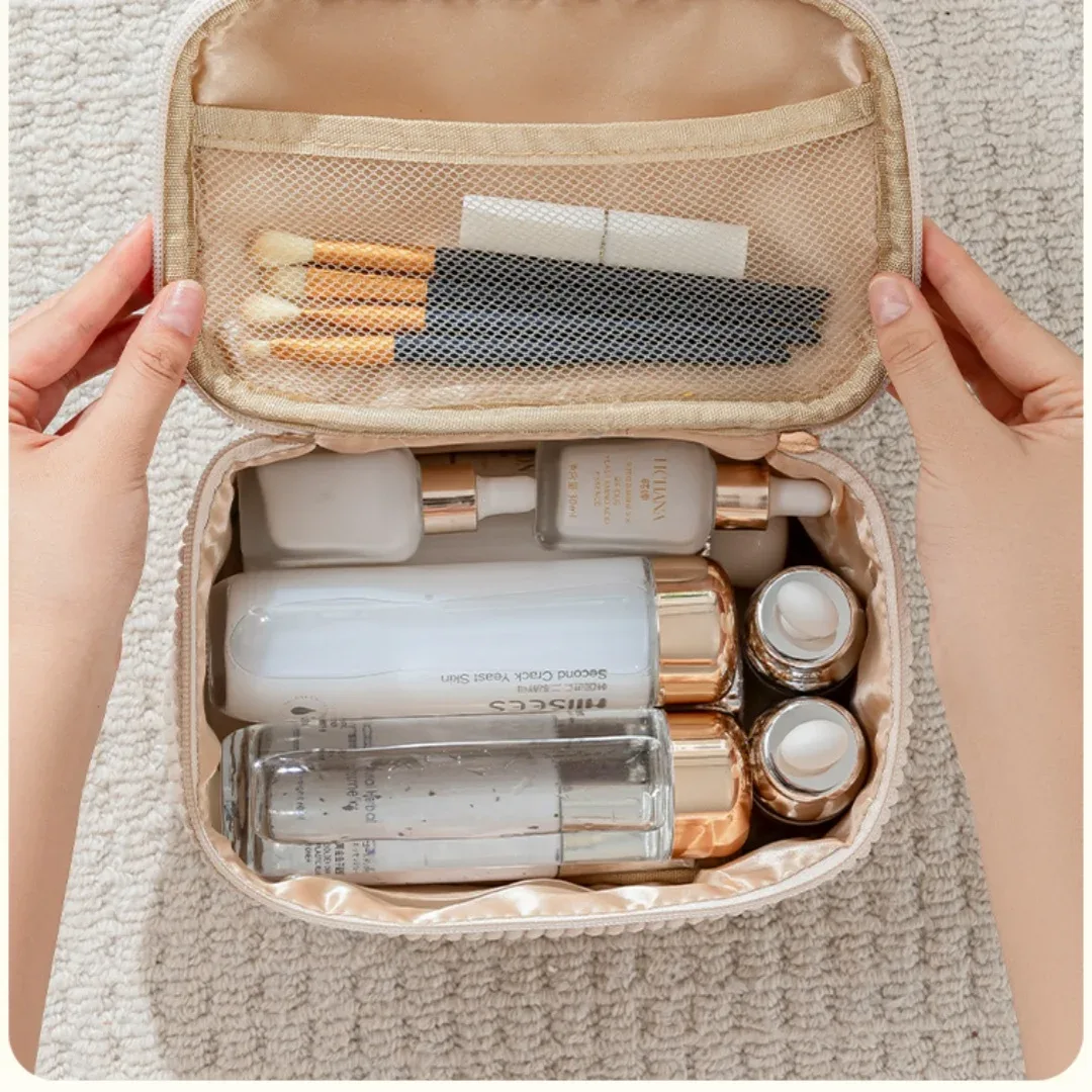 4 pièces sac cosmétique organisateur de rangement de maquillage sac de maquillage gonflé pochette cosmétique pour voyage portable velet grand sac de toilette organiz