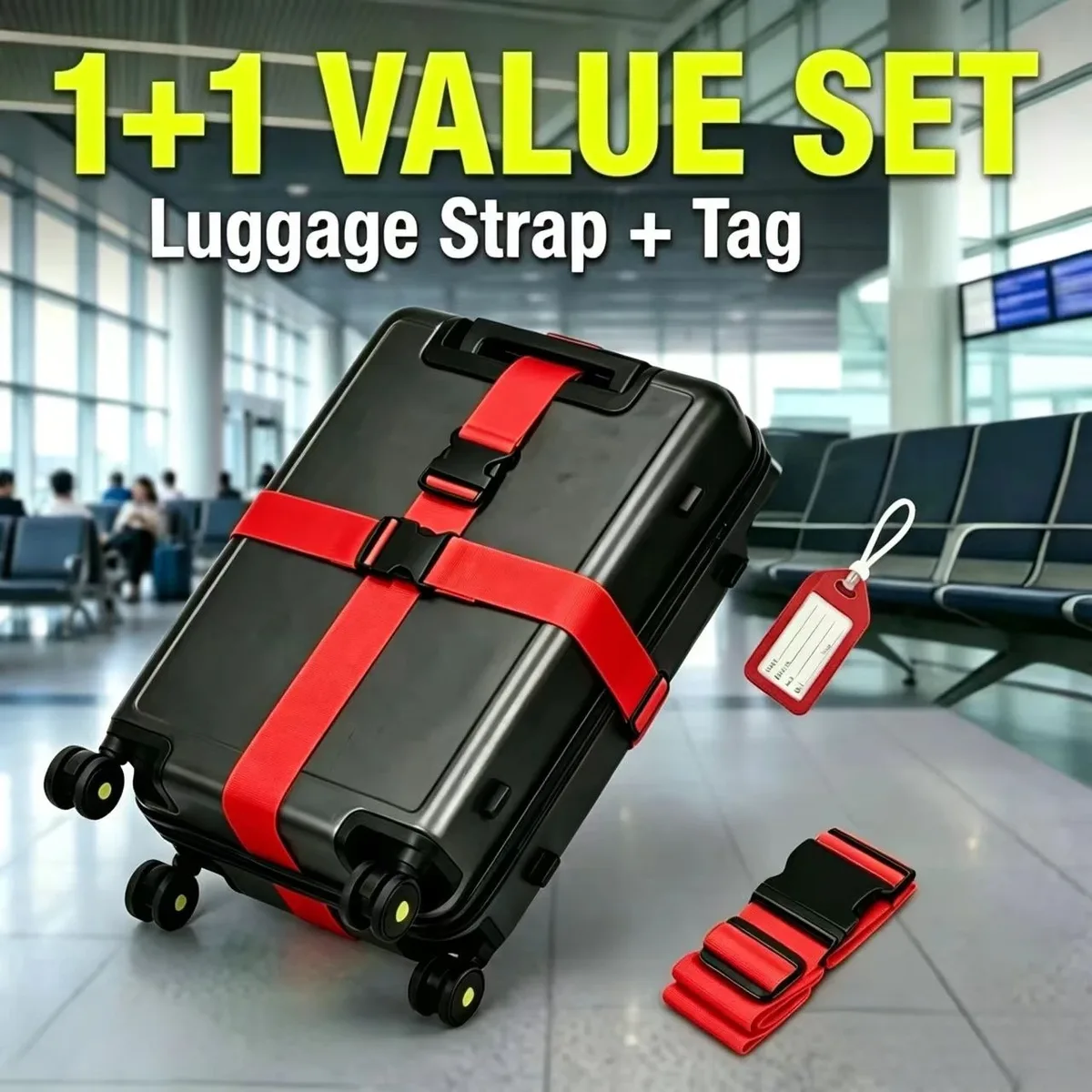 ceinture bagage polyester colorée badge identification sangle régulable longueur attachement sac main voyage travail bleu rouge vert jaune orange
