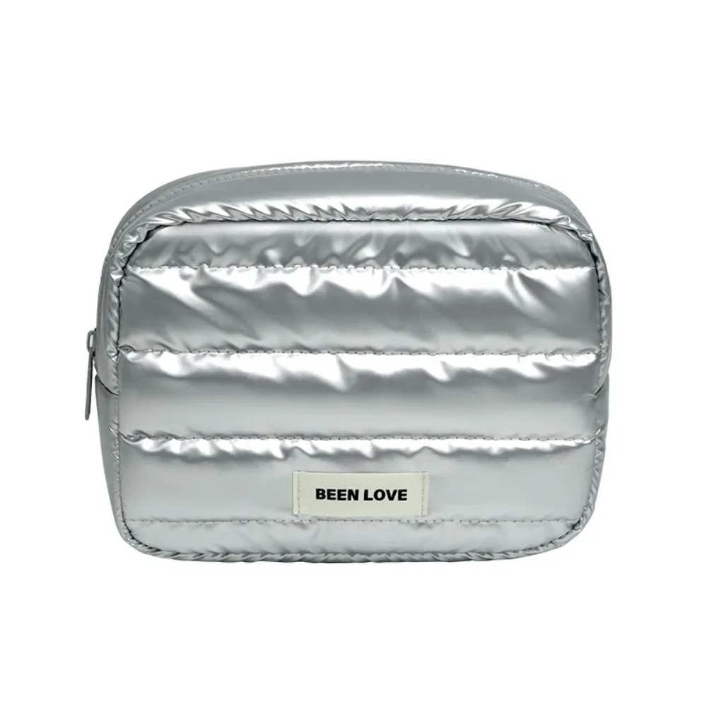 trousse de maquillage portable matelassée en duvet, couleur unie, grande capacité, sac de voyage matelassé pour articles de toilette, pochette de rangement douillette à fermeture éclair pour soins de la peau