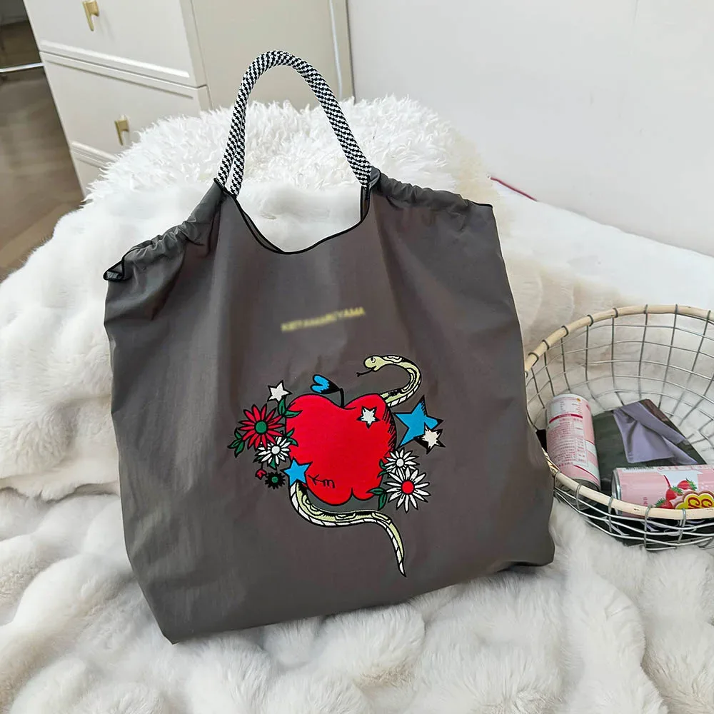 sac de shopping brodé pour femmes, avec chaîne à billes, grande capacité, en nylon écologique, sac à main, sac à bandoulière, sac porté en travers du corps.