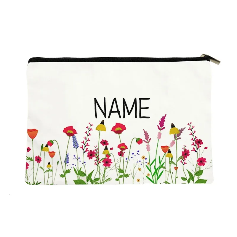trousse toilette toile blanc motif fleurs vert fermeture éclair pliable extensible décontracté femme voyage cosmétiques