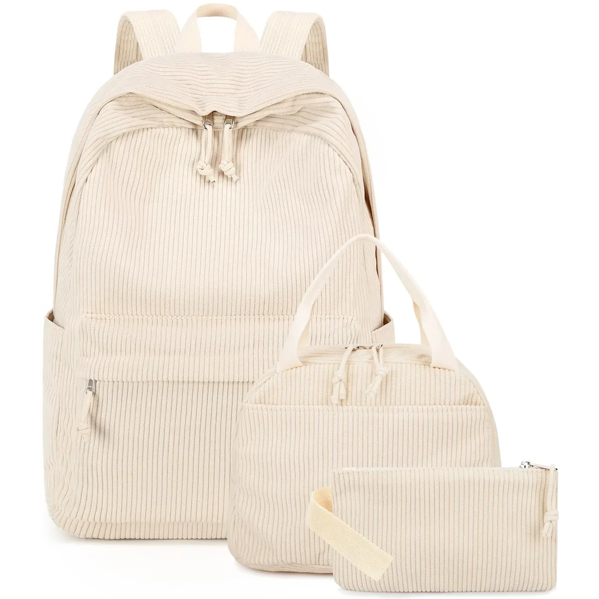 sac dos velours côtelé fleurs beige petit sac pochette poignées doublées poches principales avant usage voyage école
