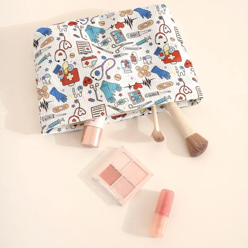 pochette de maquillage en velours côtelé à motif cœur, légère, avec fermeture éclair, multifonctionnelle, pour accessoires de toilette, sac de rangement