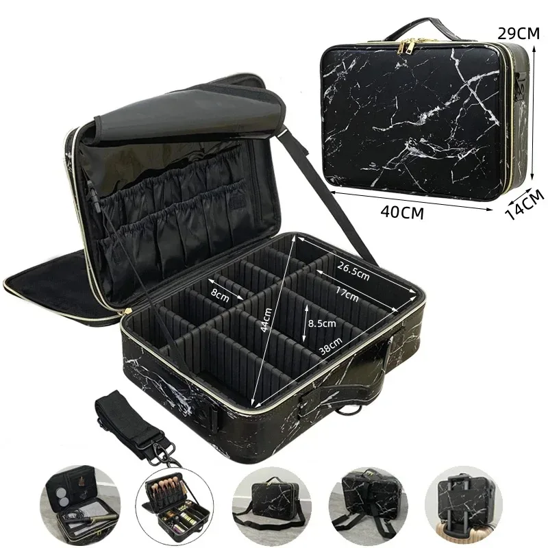 nouveau sac cosmétique en cuir pu crocodile boîte de maquillage professionnelle grande capacité stockage voyage toilette valise de maquillage